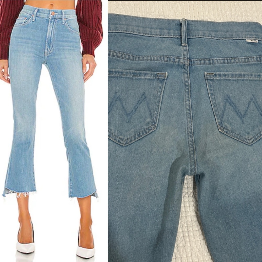 MOTHER Denim The Insider Crop Step Fray Blue Jeans Hold My Hand Light Wash 25